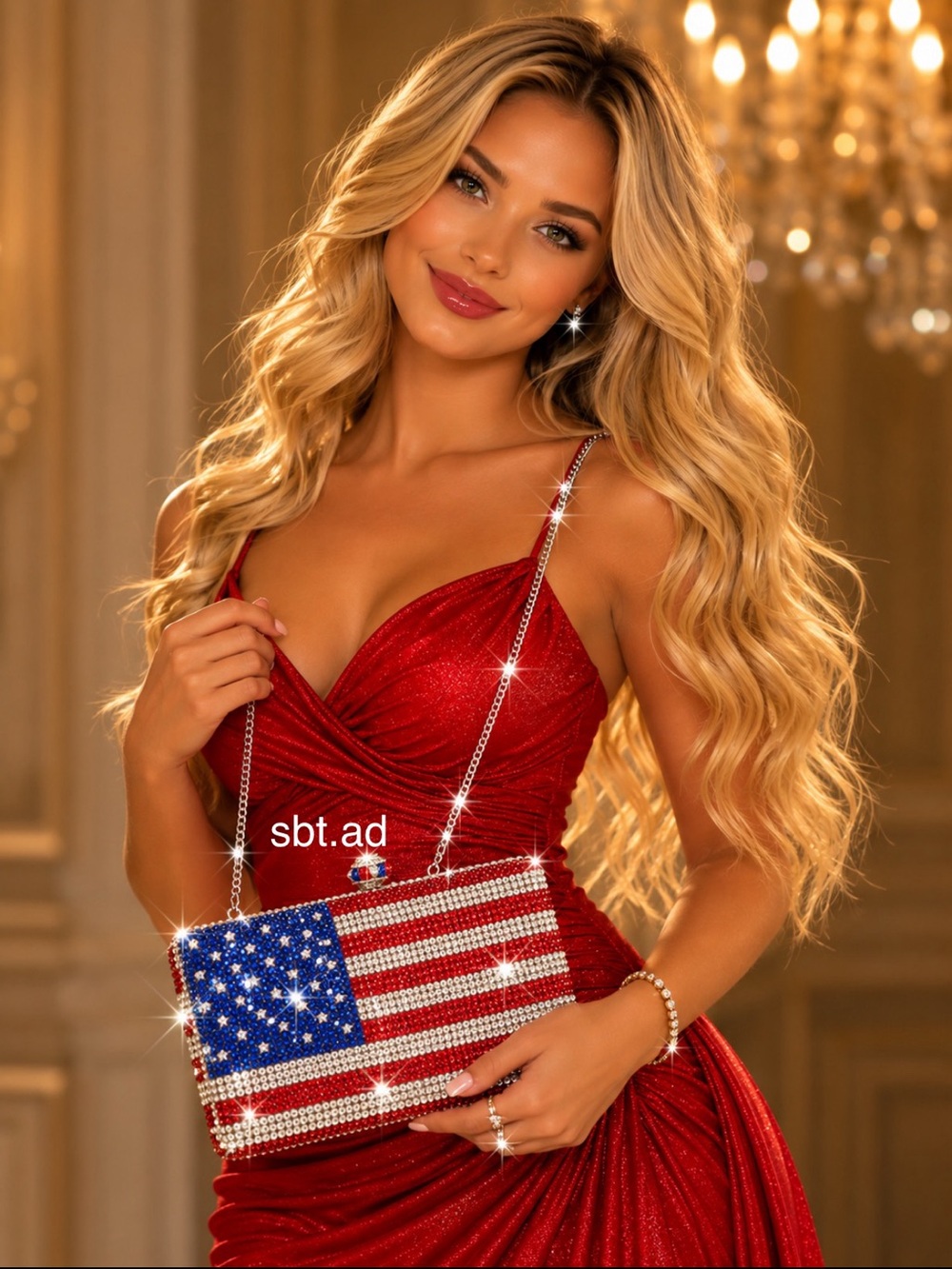 NWT Beautiful Sparkling Bling Swarovski Crystal American Flag Clutch Pur…